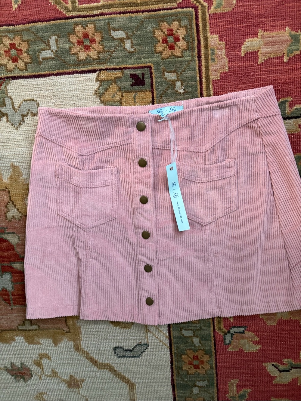 NWT She + Sky Pink Corduroy Button Front Mini Skirt M
